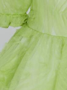 SHEIN Trang phục tiệc cho bé gái Tương phản Mesh viền lá sen Dây kéo màu trơn Buổi tiệc - Màu xanh chanh - Xem 4