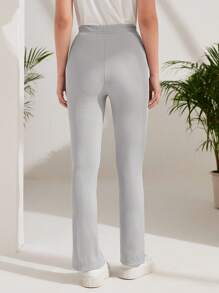 Seusyu 字母補丁細節下擺開叉長褲 - 淺灰色 - 查看 2