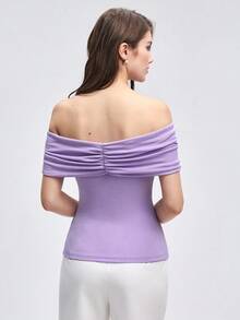 BizChic Off Shoulder Twist Front Top - Lilac Purple - View 2