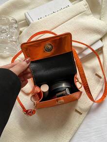 迷你方包鱷魚壓紋頂部單條提帶前衛 - 橘色 - 查看 3