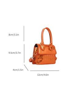 迷你方包鱷魚壓紋頂部單條提帶前衛 - 橘色 - 查看 4