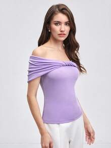 BizChic Off Shoulder Twist Front Top - Lilac Purple - View 3