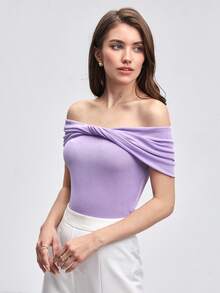 BizChic Off Shoulder Twist Front Top - Lilac Purple - View 4