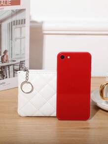 Solid Colour Coin Purse Quilted Zipper - White - View 3