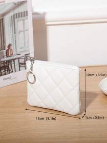 Solid Colour Coin Purse Quilted Zipper - White - View 5