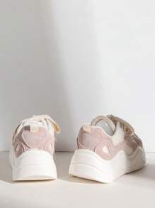 女士撞色繫帶休閒運動板鞋適用於戶外 - 粉色 - 查看 3