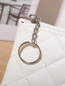 Solid Colour Coin Purse Quilted Zipper - White - View 6