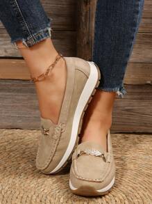 時尚鞋適用於女士金屬裝飾厚底樂福鞋