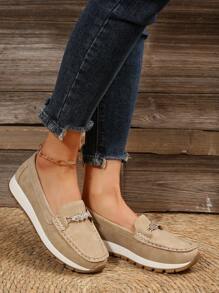 時尚鞋適用於女士金屬裝飾厚底樂福鞋