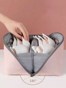 Bolsa de almacenamiento de tela con cremallera alrededor, decorada con parches, portátil para viajes, regalo del Día de la Madre para mamá. Bolsa organizadora multifuncional portátil para ropa interior y sujetadores, bolsa de almacenamiento para viajes - Rosa - Ver 1