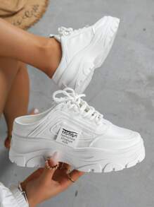 運動白色運動鞋適用於女士字母貼飾前綁帶穆勒运动鞋 - 白色 - 查看 1