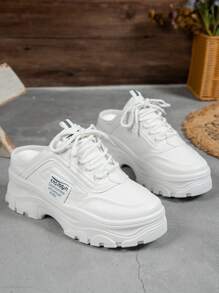 運動白色運動鞋適用於女士字母貼飾前綁帶穆勒运动鞋 - 白色 - 查看 3