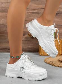 運動白色運動鞋適用於女士字母貼飾前綁帶穆勒运动鞋 - 白色 - 查看 4