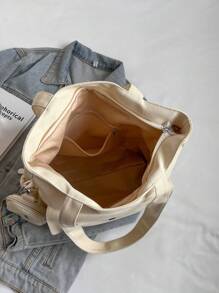Conjunto de 2 piezas: Bolso de hombro de lona de moda con monedero, gran capacidad, múltiples bolsillos, estilo casual para uso diario, bolso de mano con diseño de letras, adecuado para estudiantes universitarios y estilo callejero