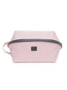 Bolsa de almacenamiento de tela con cremallera alrededor, decorada con parches, portátil para viajes, regalo del Día de la Madre para mamá. Bolsa organizadora multifuncional portátil para ropa interior y sujetadores, bolsa de almacenamiento para viajes - Rosa - Ver 4