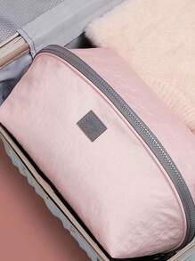 Bolsa de almacenamiento de tela con cremallera alrededor, decorada con parches, portátil para viajes, regalo del Día de la Madre para mamá. Bolsa organizadora multifuncional portátil para ropa interior y sujetadores, bolsa de almacenamiento para viajes - Rosa - Ver 5