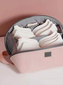 Bolsa de almacenamiento de tela con cremallera alrededor, decorada con parches, portátil para viajes, regalo del Día de la Madre para mamá. Bolsa organizadora multifuncional portátil para ropa interior y sujetadores, bolsa de almacenamiento para viajes - Rosa - Ver 7