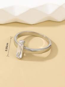 方晶鋯石方形裝飾戒指 - 銀色 - 查看 3