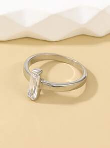 方晶鋯石方形裝飾戒指 - 銀色 - 查看 4