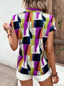 SHEIN LUNE 幾何印花蝙蝠袖襯衫 - 彩色 - 查看 2