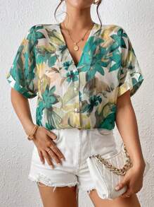 Aveloria Modichic Floral Print Batwing Sleeve Blouse - Multicolor - View 1