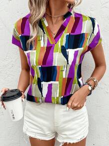 SHEIN LUNE 幾何印花蝙蝠袖襯衫 - 彩色 - 查看 6