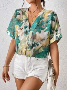 Aveloria Modichic Floral Print Batwing Sleeve Blouse - Multicolor - View 3