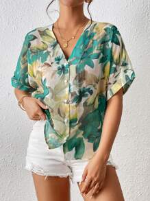 Aveloria Modichic Floral Print Batwing Sleeve Blouse - Multicolor - View 4