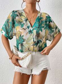 Aveloria Modichic Floral Print Batwing Sleeve Blouse - Multicolor - View 5