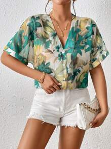 Aveloria Modichic Floral Print Batwing Sleeve Blouse - Multicolor - View 6