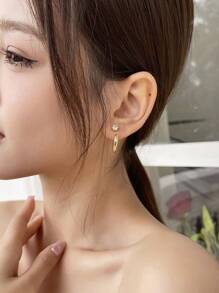 DAZY 1對精美水鑽裝飾耳夾適合女士日常裝飾 - 金色 - 查看 2