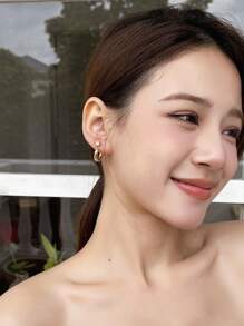 DAZY 1對精美水鑽裝飾耳夾適合女士日常裝飾 - 金色 - 查看 6