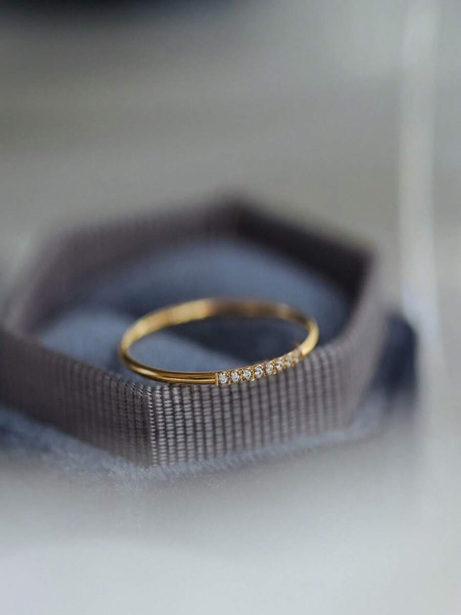 1 Chiếc Nhẫn Bạc Trang Trí Đính Đá Cubic Zirconia Thời Trang Cho Nữ Trang Trí Hàng Ngày - Vàng - Xem 1