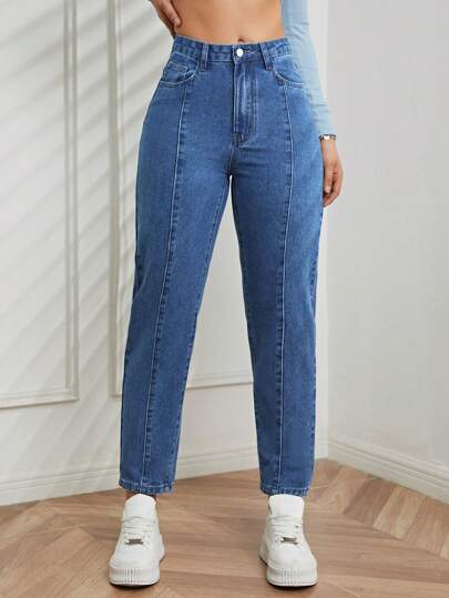 SHEIN EZwear 斜口袋錐形牛仔褲