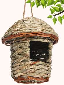 1pc Handmade Natural Round Top Reed Grass Bird Nest Suitable For Parrots And Other Birds - Brown - View 1