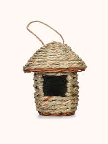 1pc Handmade Natural Round Top Reed Grass Bird Nest Suitable For Parrots And Other Birds - Brown - View 2