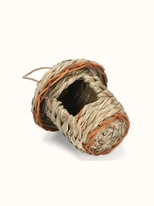 1pc Handmade Natural Round Top Reed Grass Bird Nest Suitable For Parrots And Other Birds - Brown - View 3