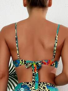 Parte superior de bikini con efecto push-up con estampado de leopardo y tropical para verano - Multicolor - Ver 3