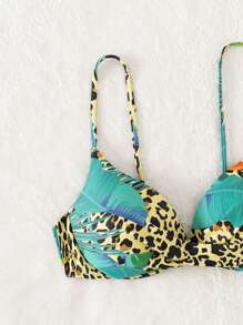 Parte superior de bikini con efecto push-up con estampado de leopardo y tropical para verano - Multicolor - Ver 4