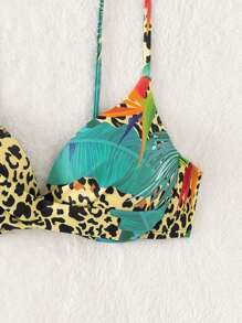Parte superior de bikini con efecto push-up con estampado de leopardo y tropical para verano - Multicolor - Ver 6
