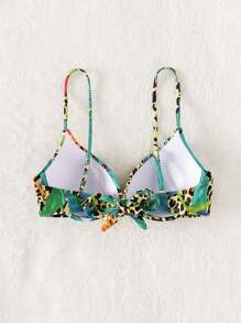 Parte superior de bikini con efecto push-up con estampado de leopardo y tropical para verano - Multicolor - Ver 7