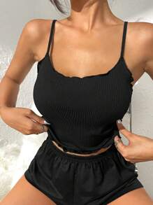 Lettuce Trim Lounge Top - Black - View 1