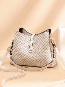 Geometric Pattern Bucket Bag, Fashion Pu Crossbody Bag - Khaki - View 1