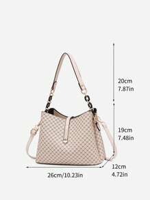 Geometric Pattern Bucket Bag, Fashion Pu Crossbody Bag - Khaki - View 4