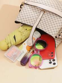 Geometric Pattern Bucket Bag, Fashion Pu Crossbody Bag - Khaki - View 5