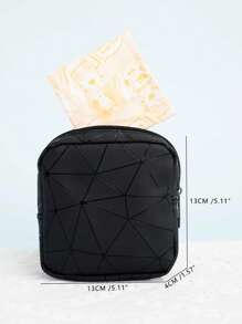 幾何圖案收納袋，拉鍊式衛生巾收納袋，青春期女孩、女性、淑女首選，可放雜物、衛生巾、、小型化妝品、學生錢包、黑色錢包、粉紅色錢包、返校必備，宿舍必備品，旅行必備品，沙灘度假旅行整理袋 - 黑色 - 查看 4