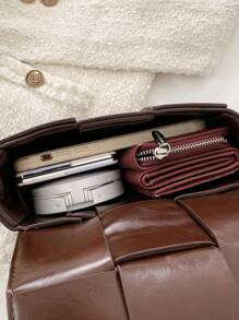 1 件咖啡棕色时尚编织简约休闲女士小方形斜挎包复古硬质手提包手机袋适合日常使用，复古风格女士复古包 - 咖啡棕 - 查看 7