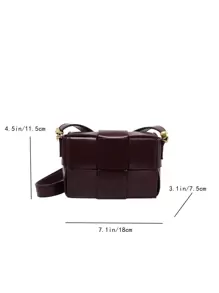 1 件咖啡棕色时尚编织简约休闲女士小方形斜挎包复古硬质手提包手机袋适合日常使用，复古风格女士复古包 - 咖啡棕 - 查看 8