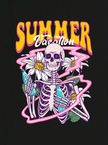 Sapstudio Skeleton & Letter Graphic Drop Shoulder Oversize Tee Dress - Black - View 2