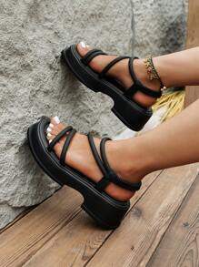 Elegant Black Sandals For Women, Minimalist Slingback Wedge Sandals - Black - View 3
